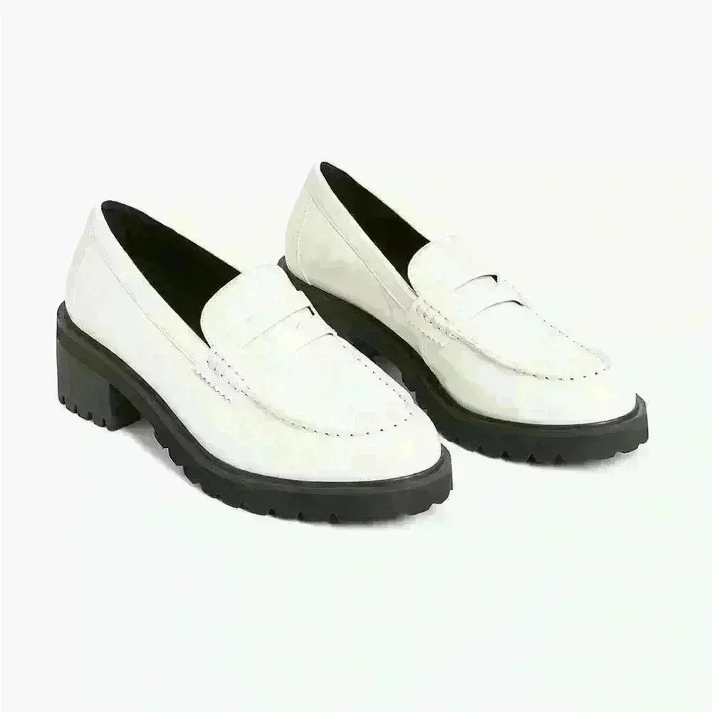 Lane Bryant White PU Platform Leather Lug Heel Loafers Faux Leather Size 9